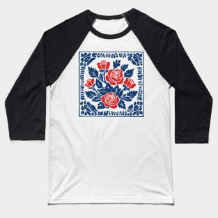 Blue and white roses scandinavian folk art style Baseball T-Shirt